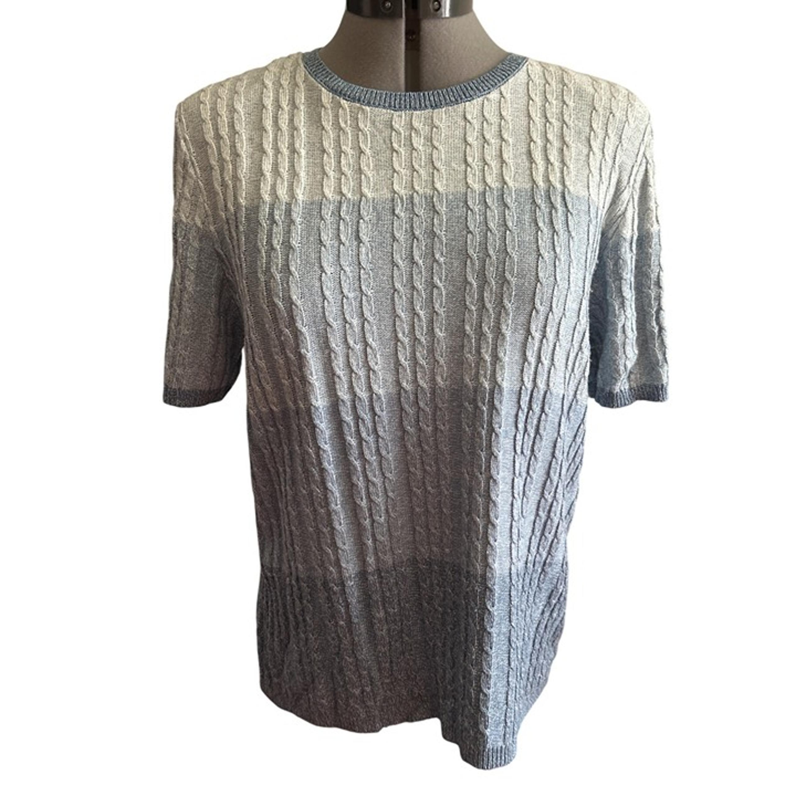 Alfred Dunner Ombre Cable Knit Short Sleeve Sweater In Blue Gradient Size S