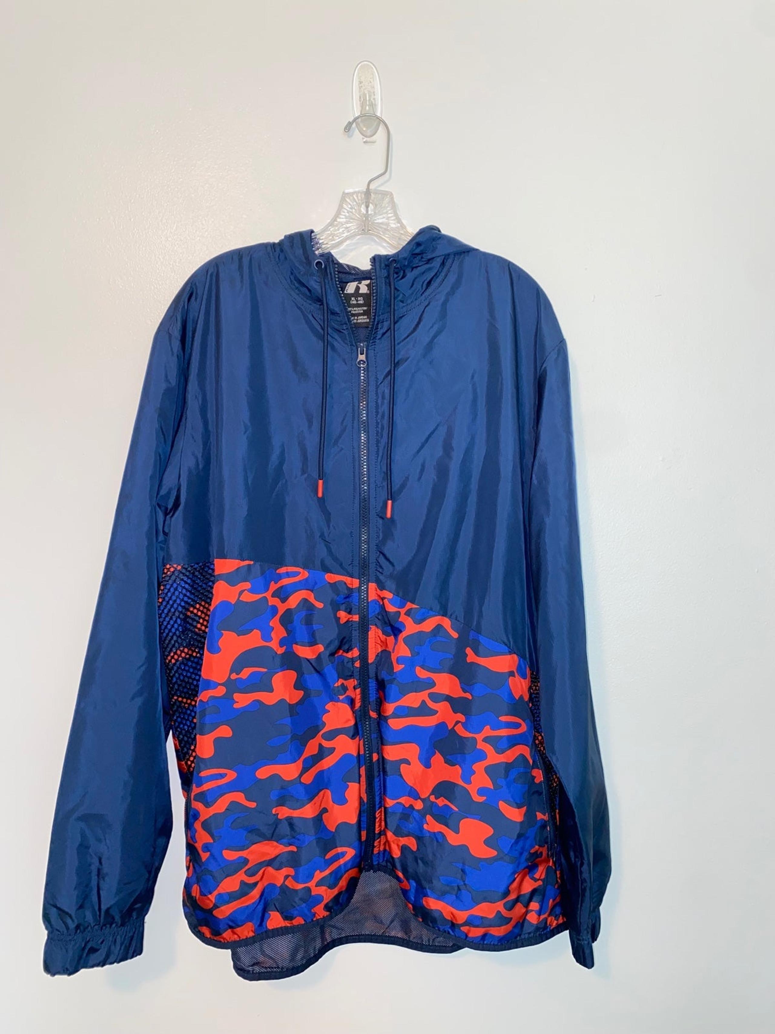 Russell Athletic Mens Windbreaker XL Blue Camouflage Full Zip Up Lightweight