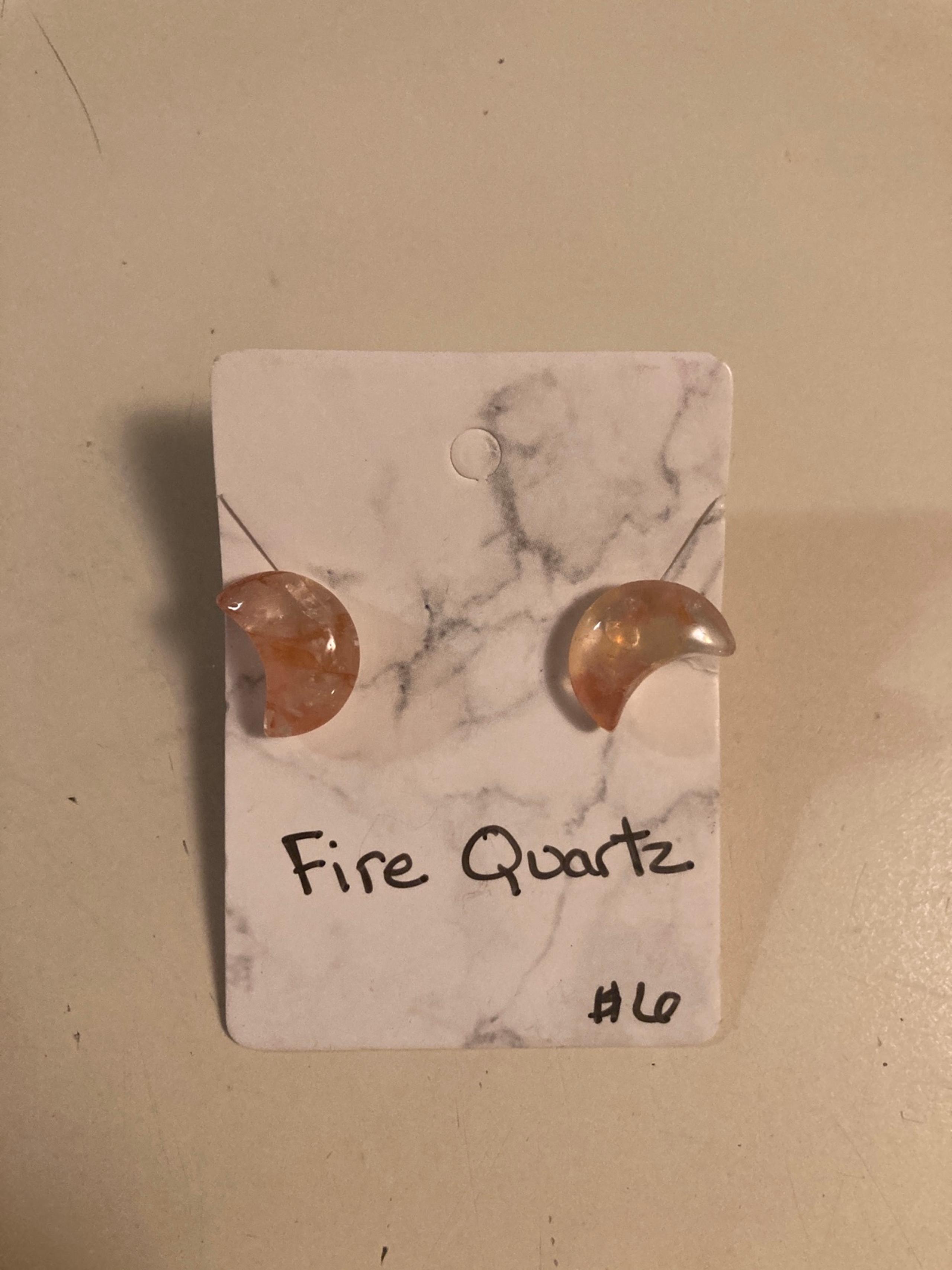Fire quartz crystal moon earrings