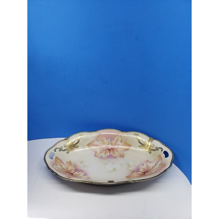 Tirschenreuth Bavaria #1779 Maple Leaf Celery Dish Serving Bowl - Heavy Gold 13