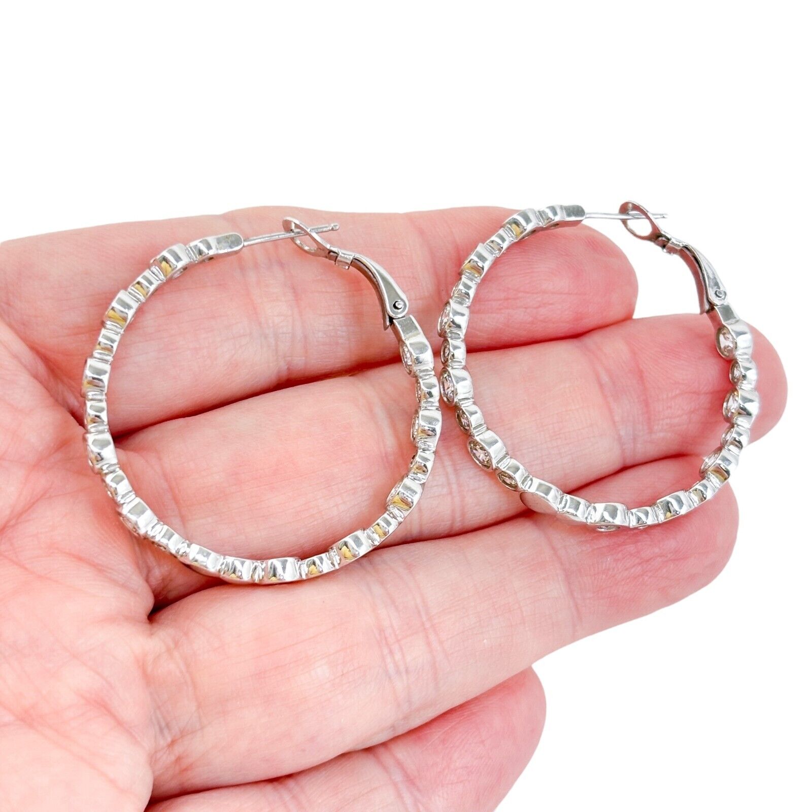 Vintage Sterling Silver 925 Cubic Zirconia Hoop Earrings