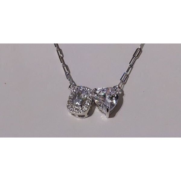 BNIB~3.45 Ct. DIAMONIQUE Heart & Cushion Halo Design Toi et Moi Pendant Necklace