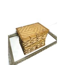 Vintage Lidded Wicker rattan Rectangle box