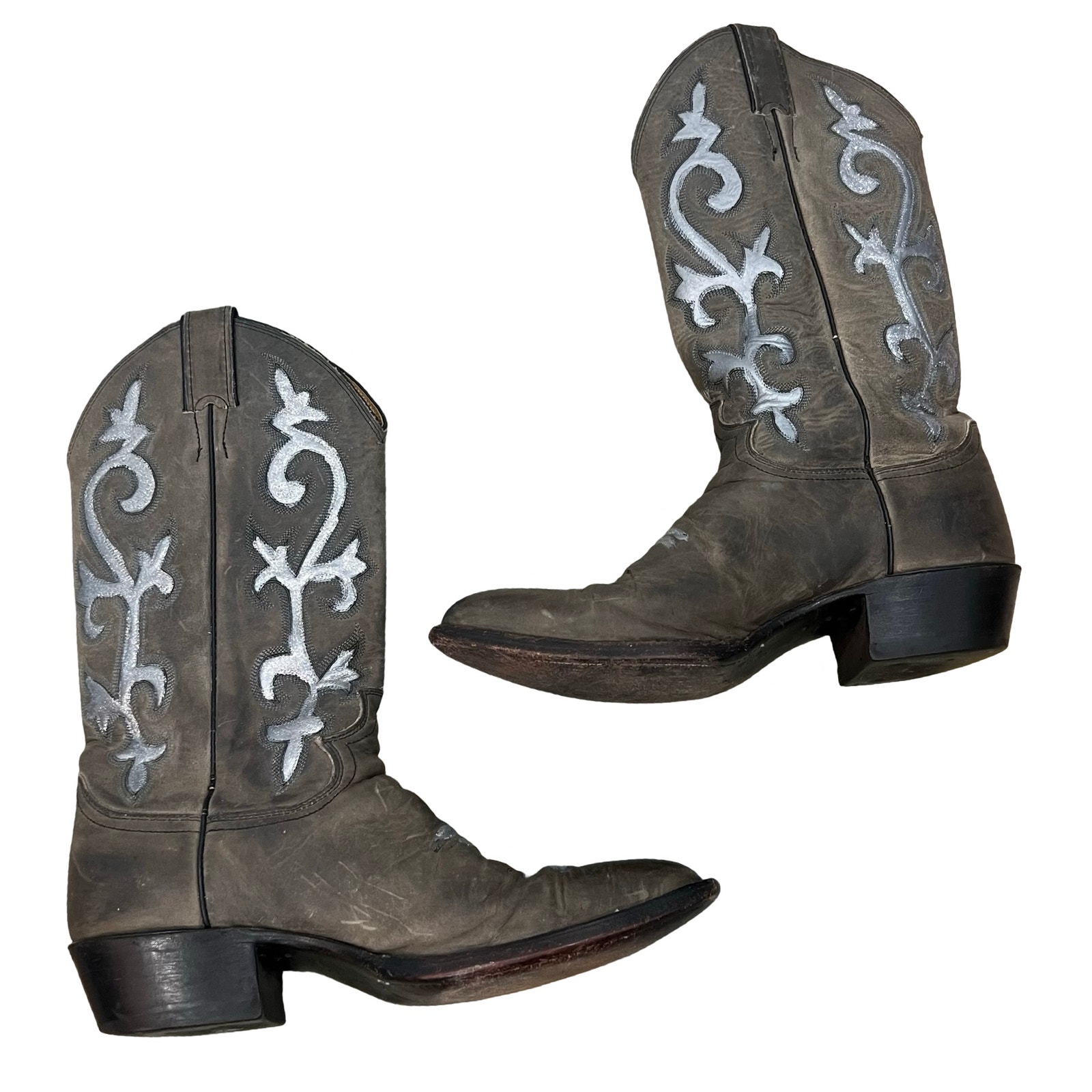 Justin Brown SIlver Leather Western Cowboy Boots Men's sz 7.5 D Women's size 9.5