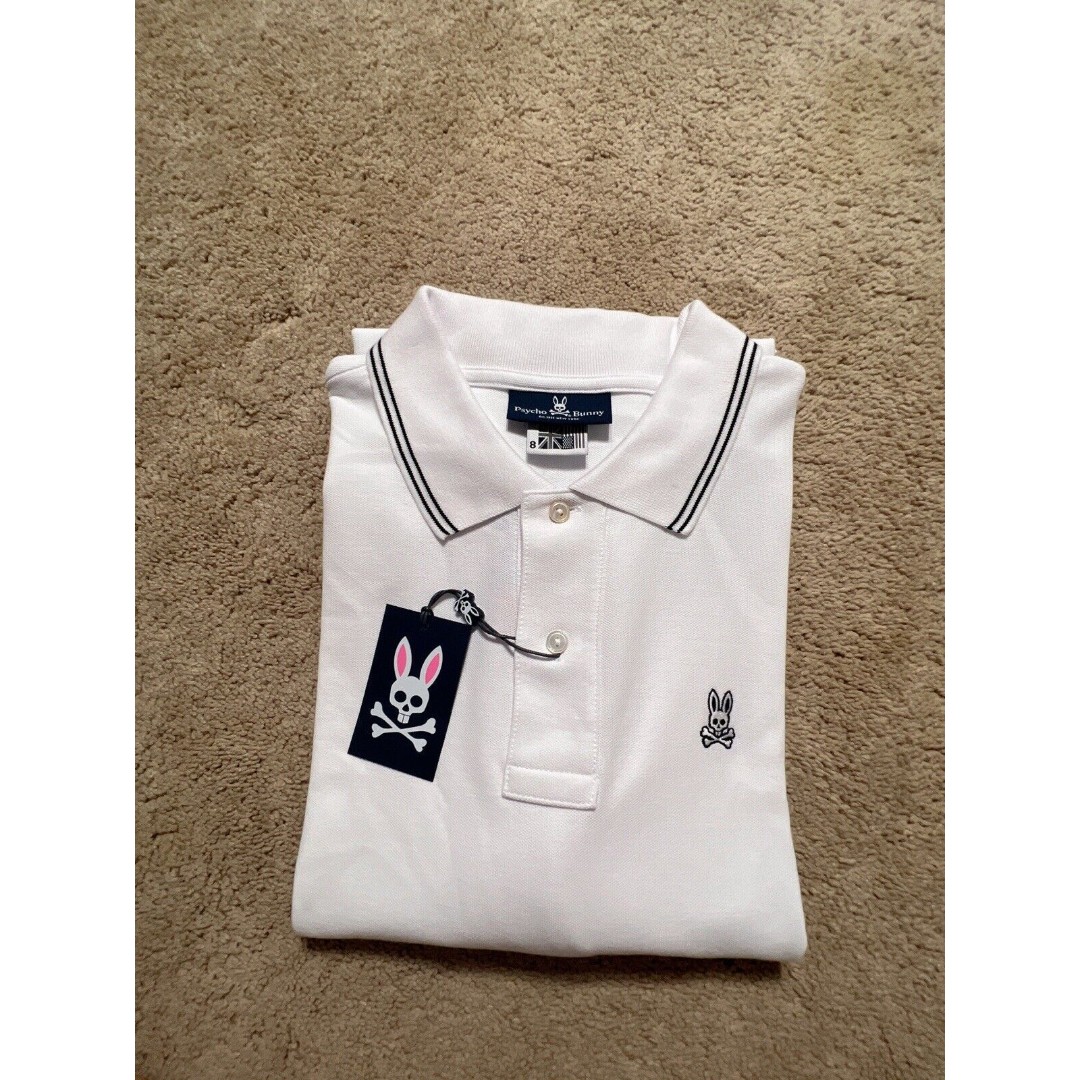 Psycho Bunny Logan Men's Short Sleeve Polo Shirt White Tipped Size 8 2XL 105