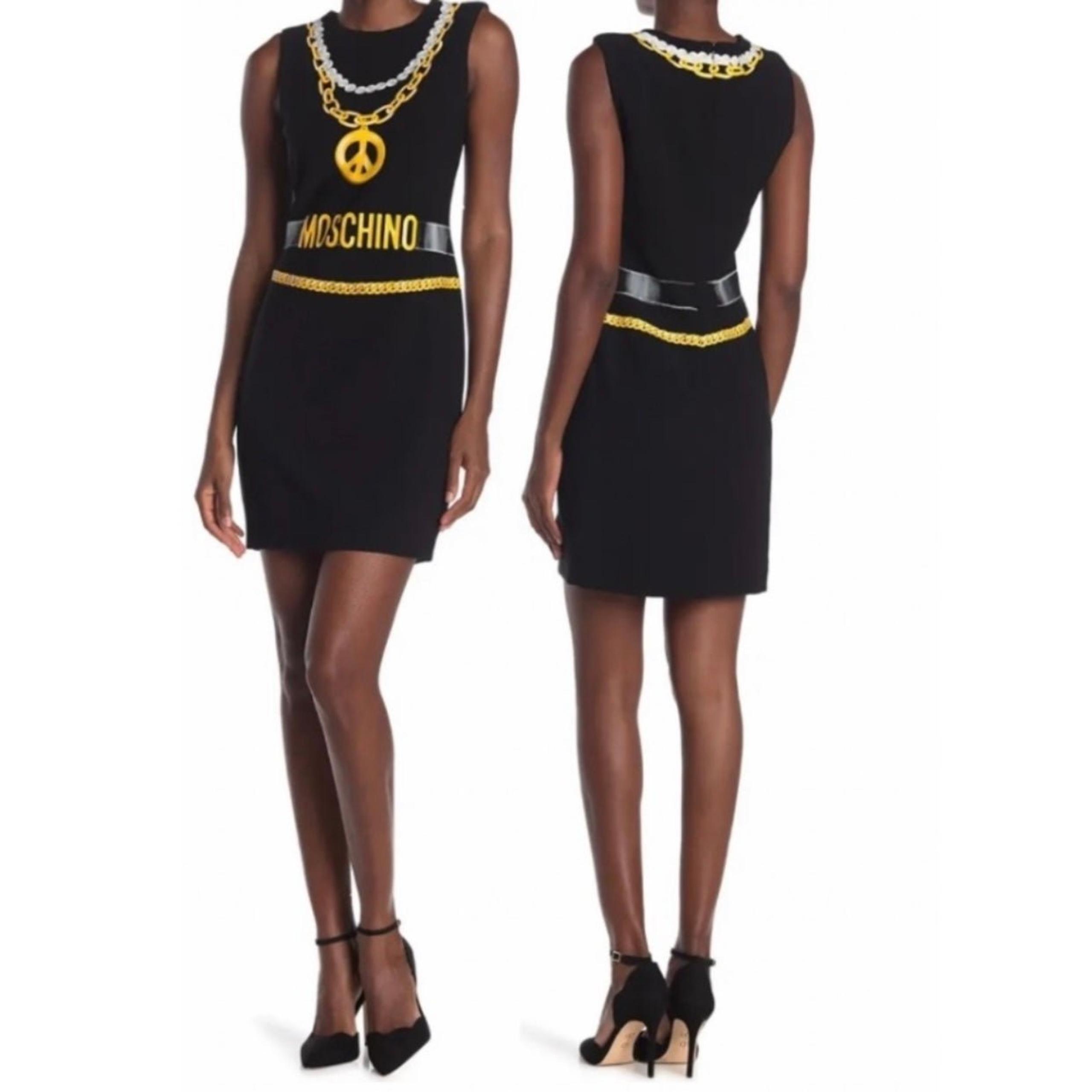 NWT Moschino Printed Logo Chain Sleeveless Dress Size 6