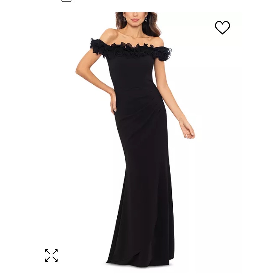 NWT Xscape Scuba Crepe Ruffled Off the Shoulder Fit flare Gown Size 4