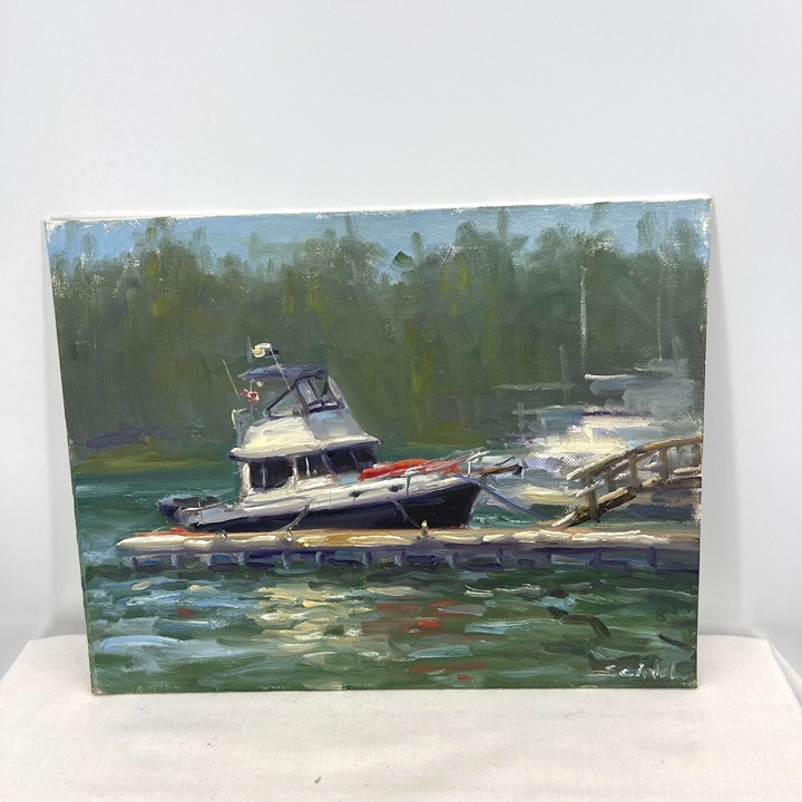 Original Artwork Study 11”x14” Oil Canvas Panel Boat Dock Tadeusz Seidel