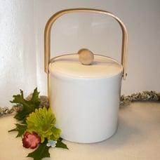 Vintage Georges Briard Ice Bucket Mid-Century Modern White Natural Wood Handle
