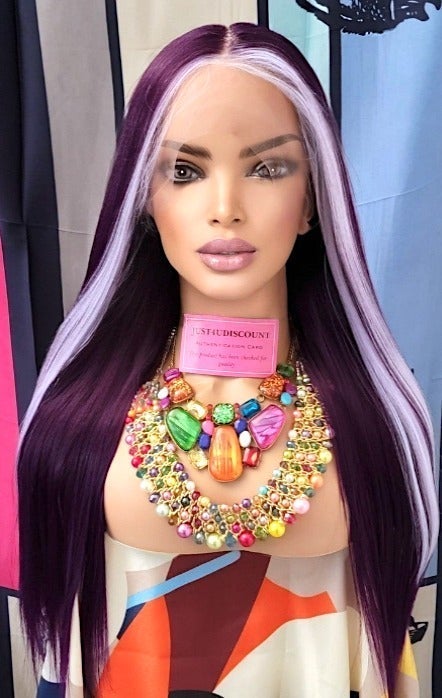 Celebrity double purple plum lavender straight highlighted h.d lace front wig