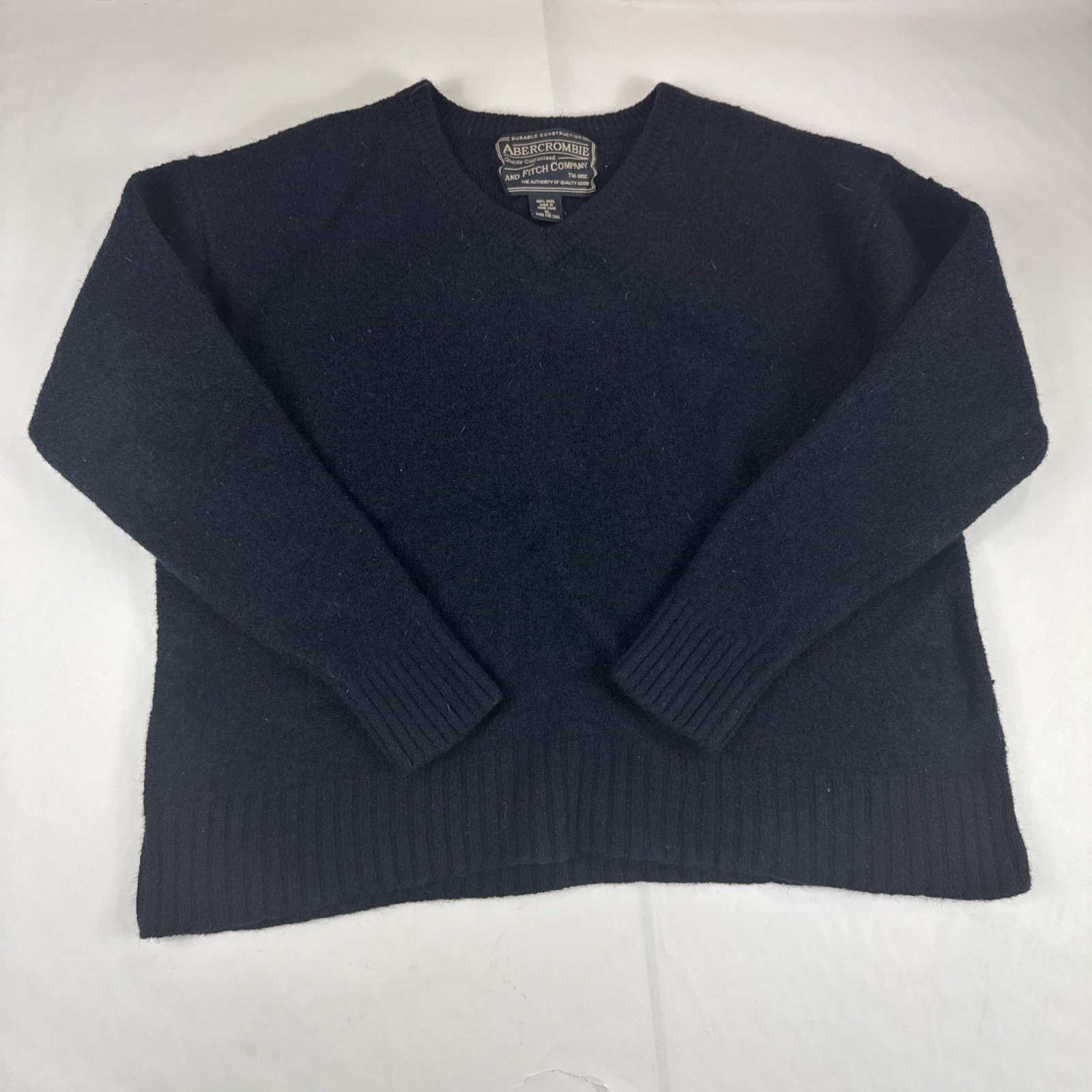 Abercrombie Fitch Wool Sweater Mens XL Blue Heavyweight Sweatshirt V-Neck Vtg