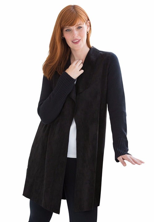 Black Open Front Cardiagan With Fold - Over Lapel Size 14/16 (please note size)