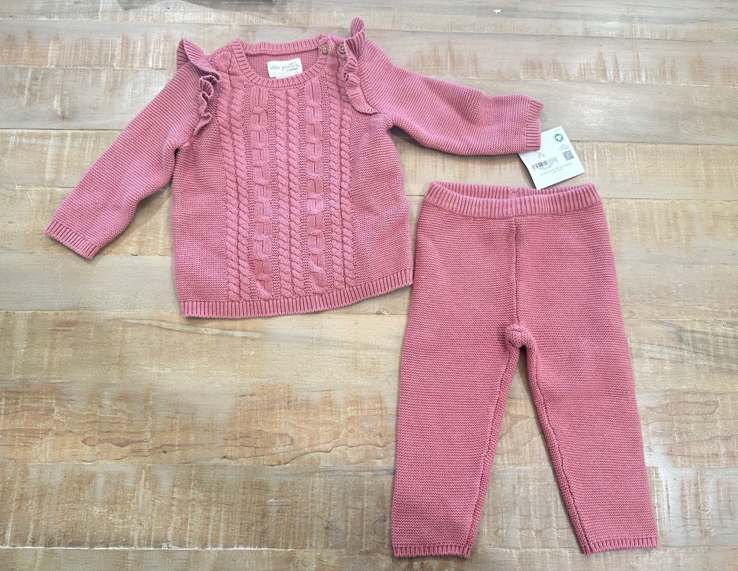 Baby girl Little Planet CARTERS mauve pink knit sweater pants set