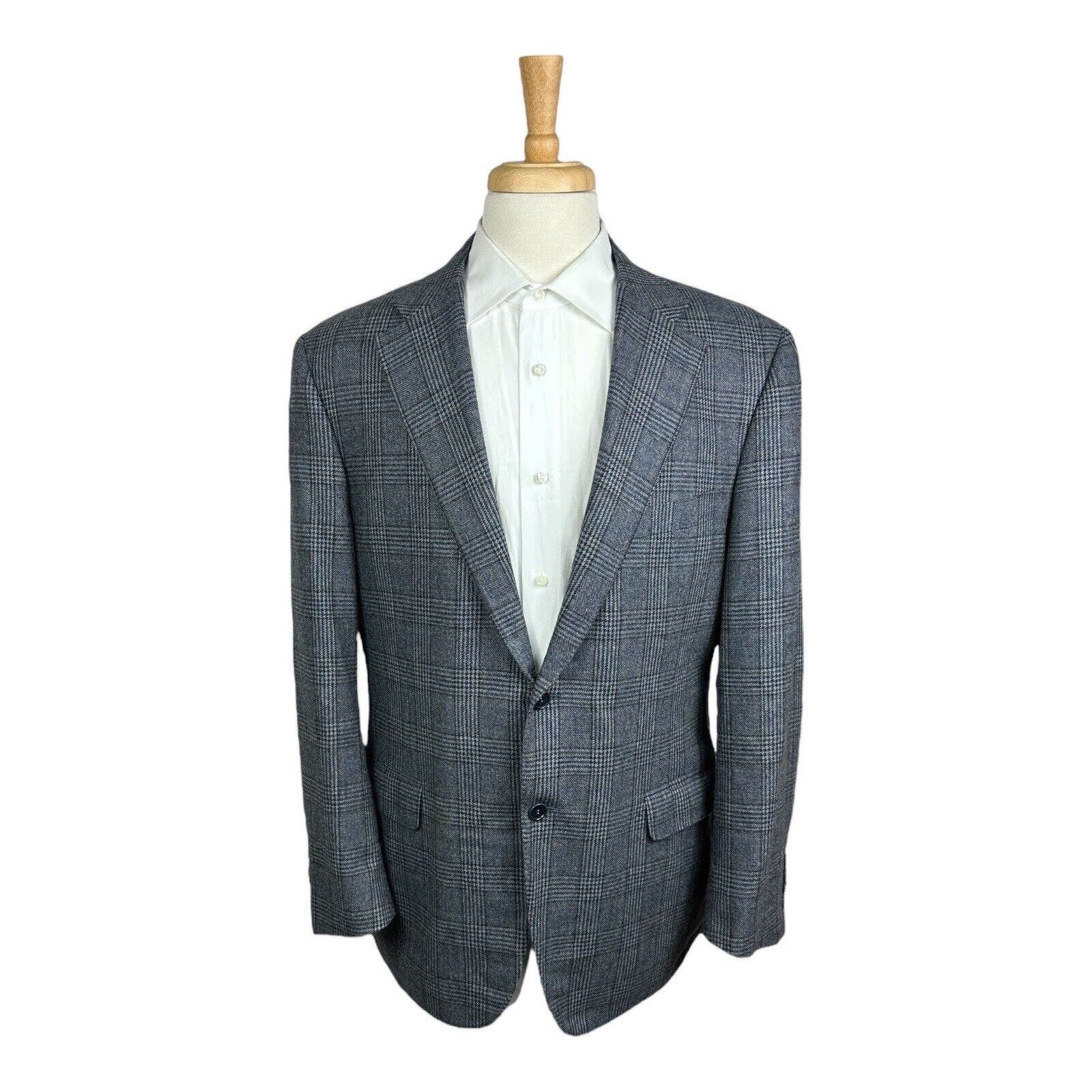 Canali 1934 Current Blue Brown Checked Wool Cashmere Mens Blazer 44R