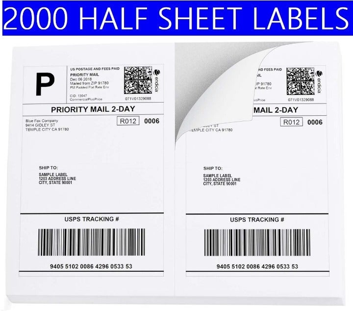 2000 Laser Printer Shipping Labels Half Sheet 8.5 x 5.5 Print UPS USPS EBAY
