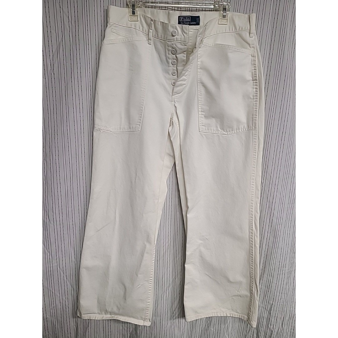 Polo Ralph Lauren Jeans 34/30 White Deep Drop Pocket ButtonFly Wide Leg Grunge
