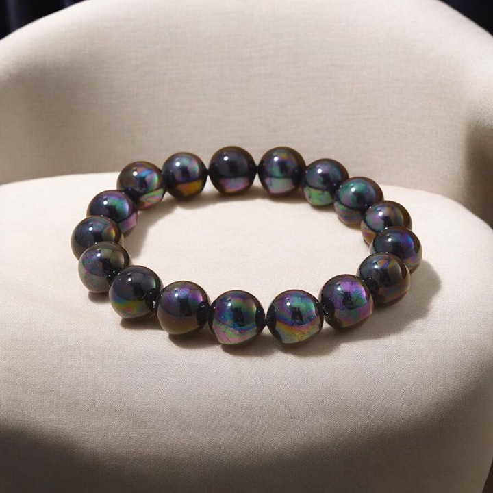 Peacock Color Shell Pearl 12mm Stretch Bracelet