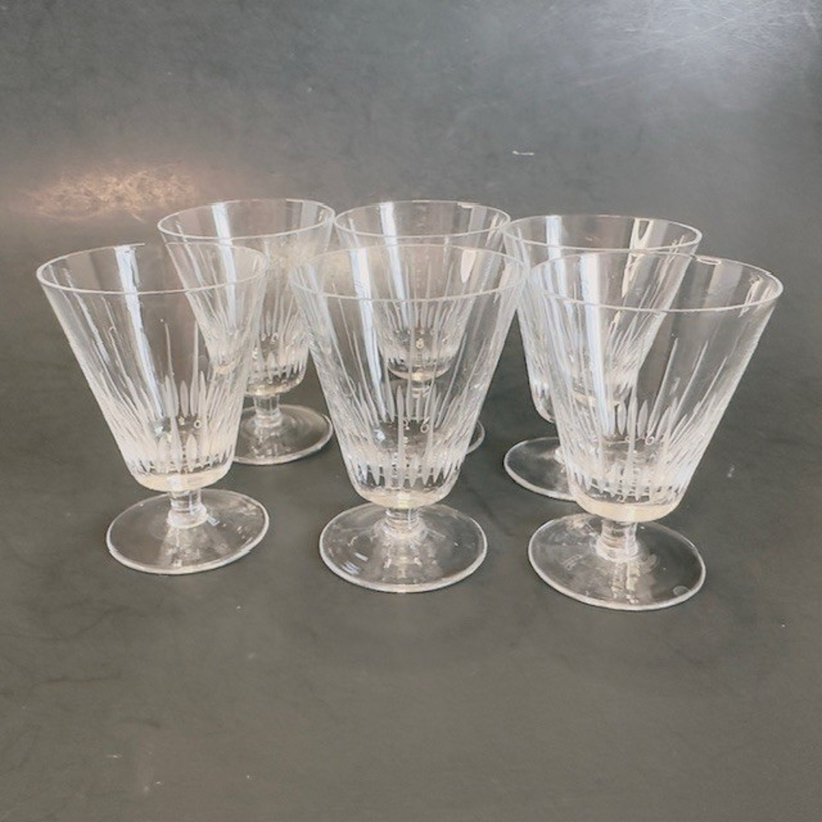 Vintage Glass Stemware Set of 6 Shot Glass Cordial Classic Parallel StripeDesign