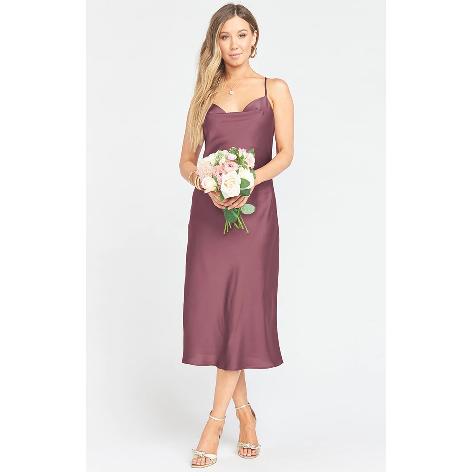 Show Me Your Mumu Verona Cowl Dress Dusty Plum Luxe Satin XS NWT