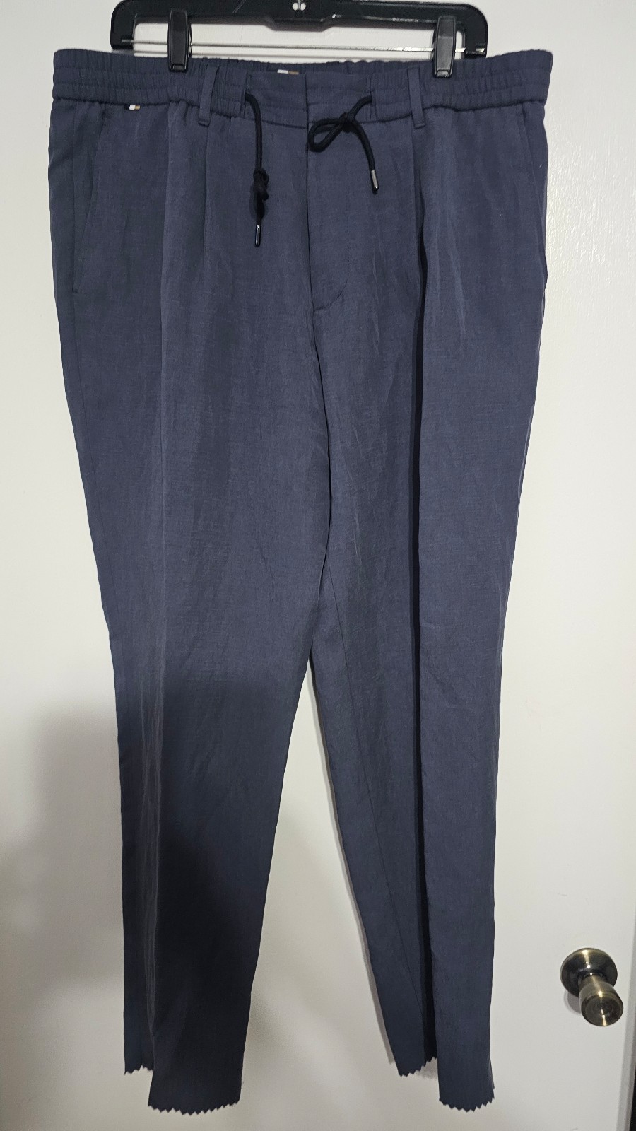 HUGO BOSS PERIN Relaxed Fit Linen Blend Drawstring Tapered Pants Navy 38R NWT