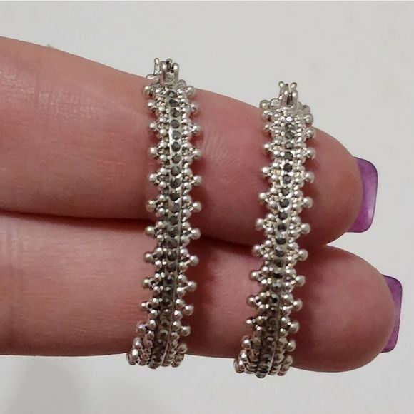Lucky brand jeweled silver tone hoop earrings new