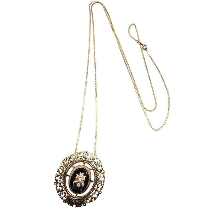 Vintage 14 K Diamond Enamel Catholic Daughters Of America Necklace (A5038)