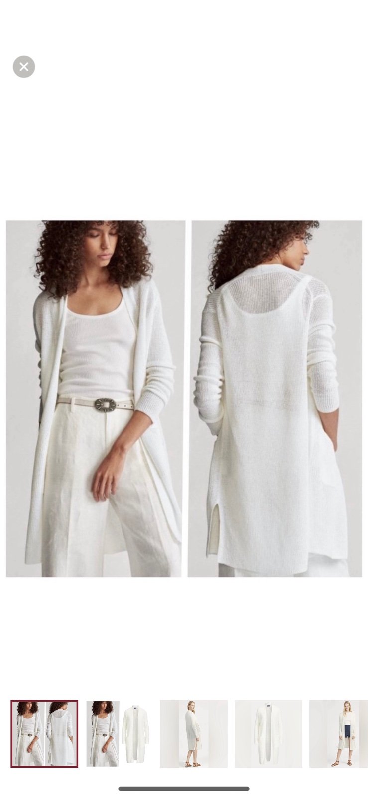 POLO RALPH LAUREN | Linen Rib Long Sleeves White Cardigan Sweater size large