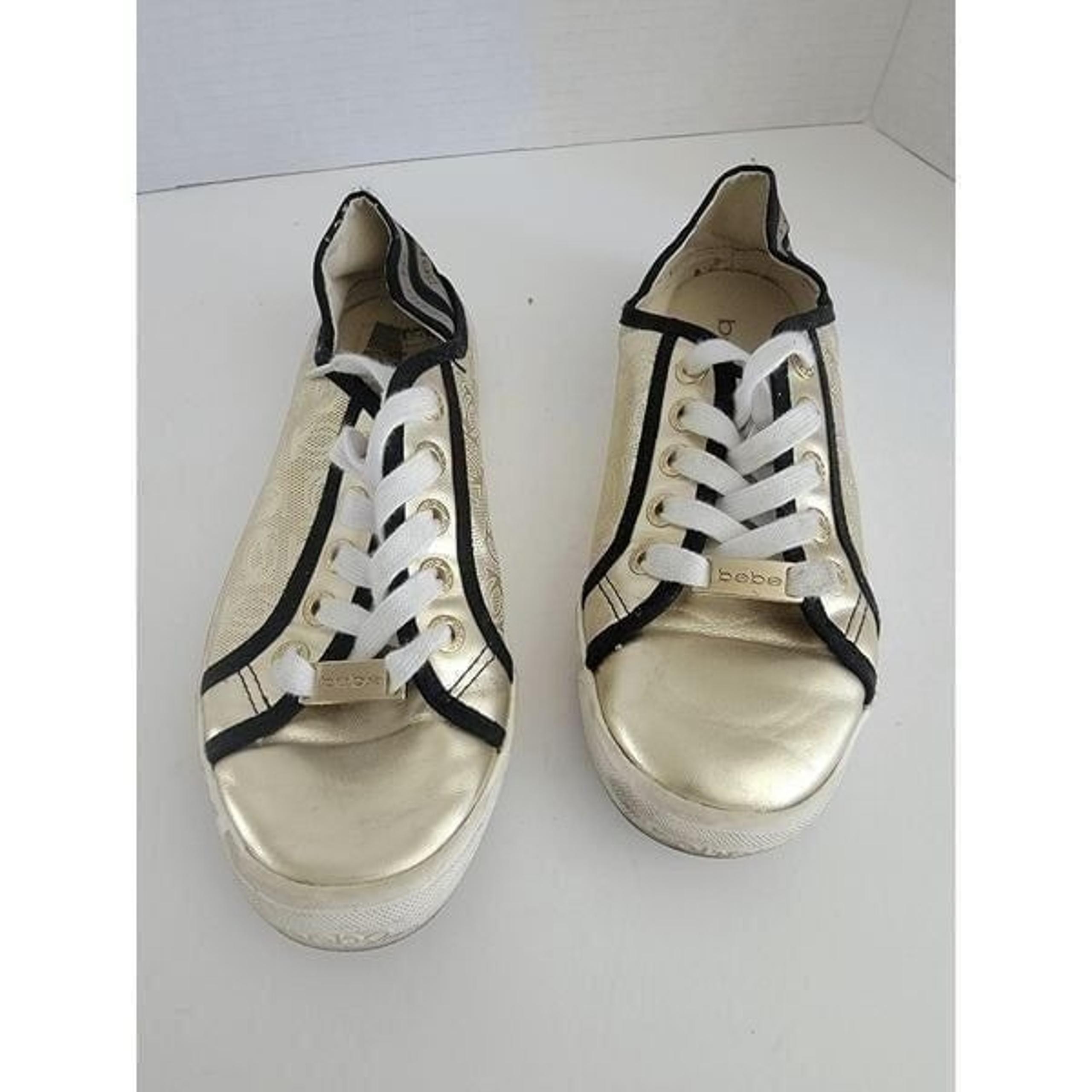 Bebe Sport Dacia Women's Gold Black Low Top Tennis Lace-Up Sneakers Size 7