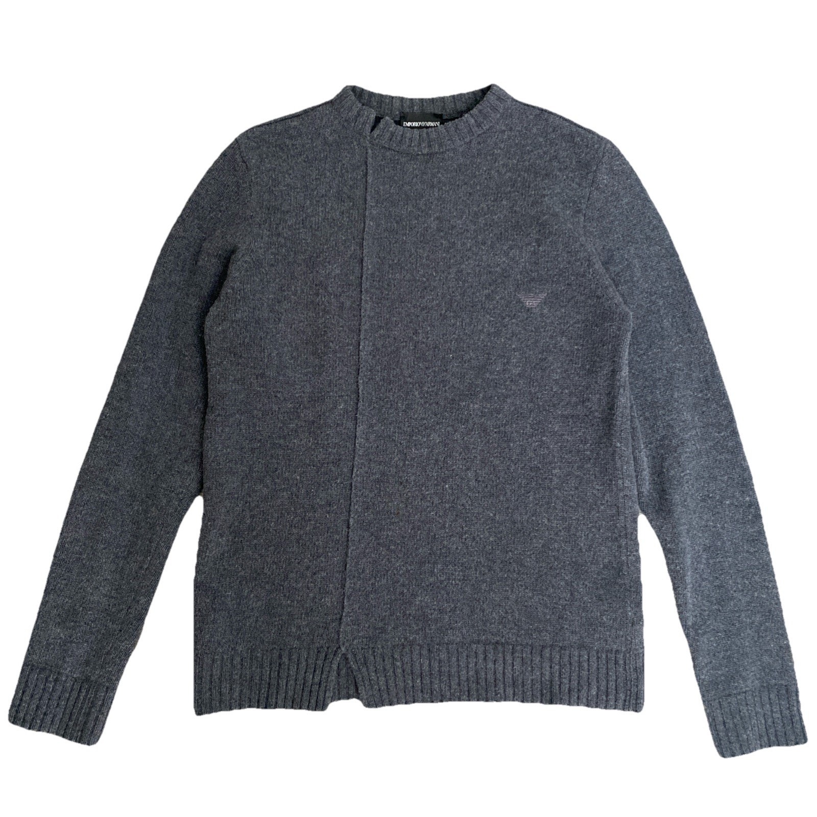Emporio Armani Wool Sweater Men's Gray Pullover Crewneck Embroidered Logo 48 M