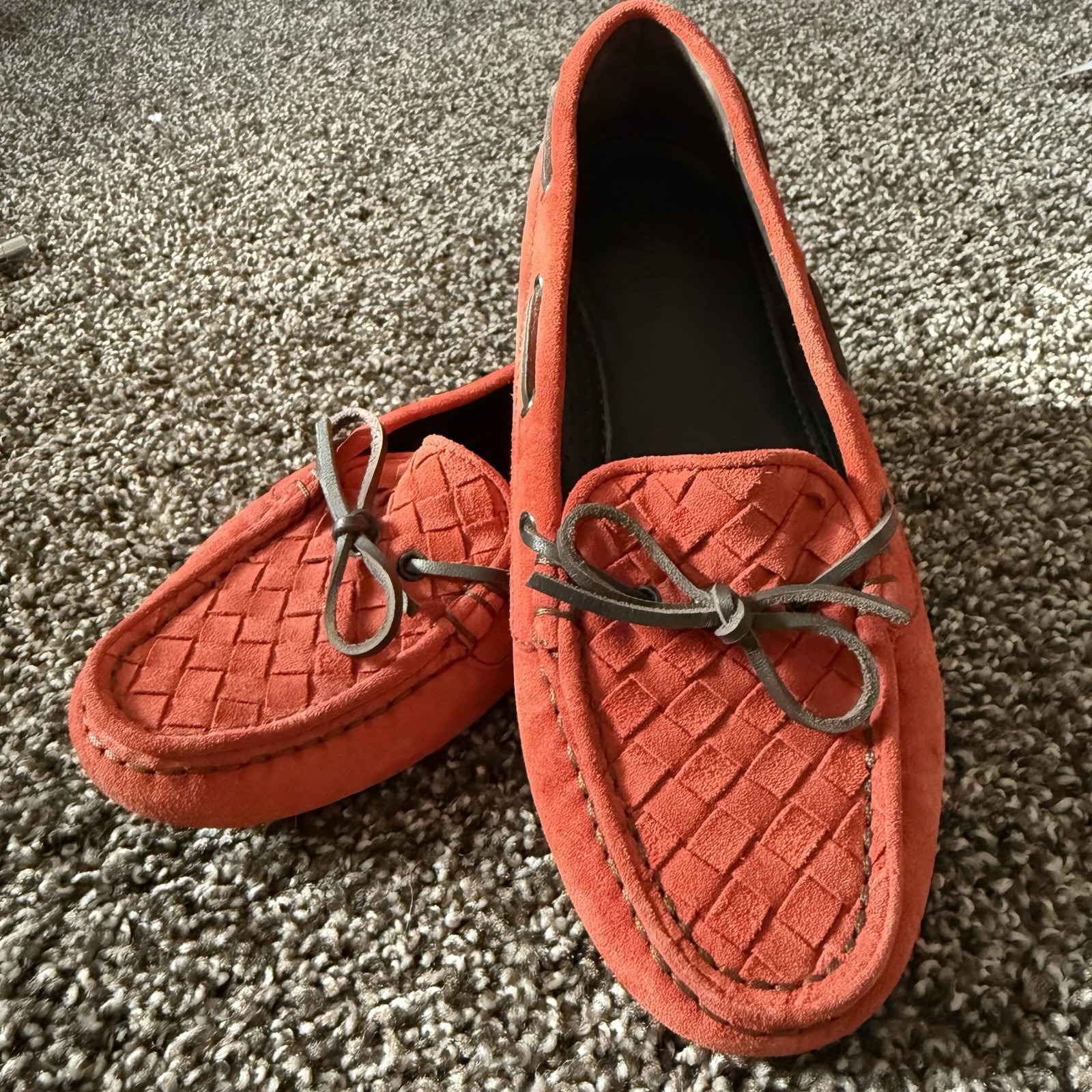 Bottega Veneta Women's Orange Suede Bow Slip On Loafers IT 35.5 US 5.5 UK 2.5