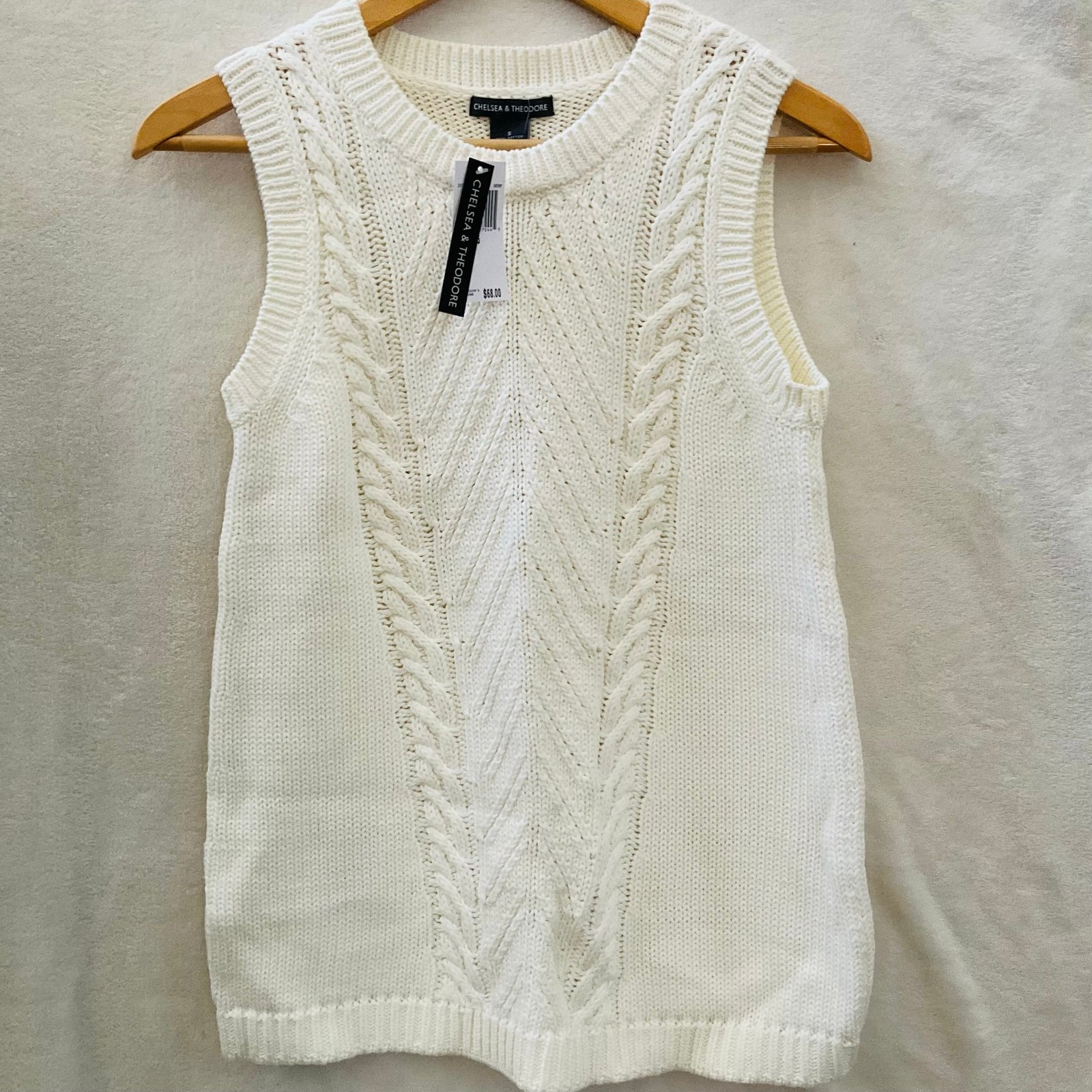 NWT CHELSEA & THEODORE ivory Thick Knit Sweater Tank 100% Cotton Size Small