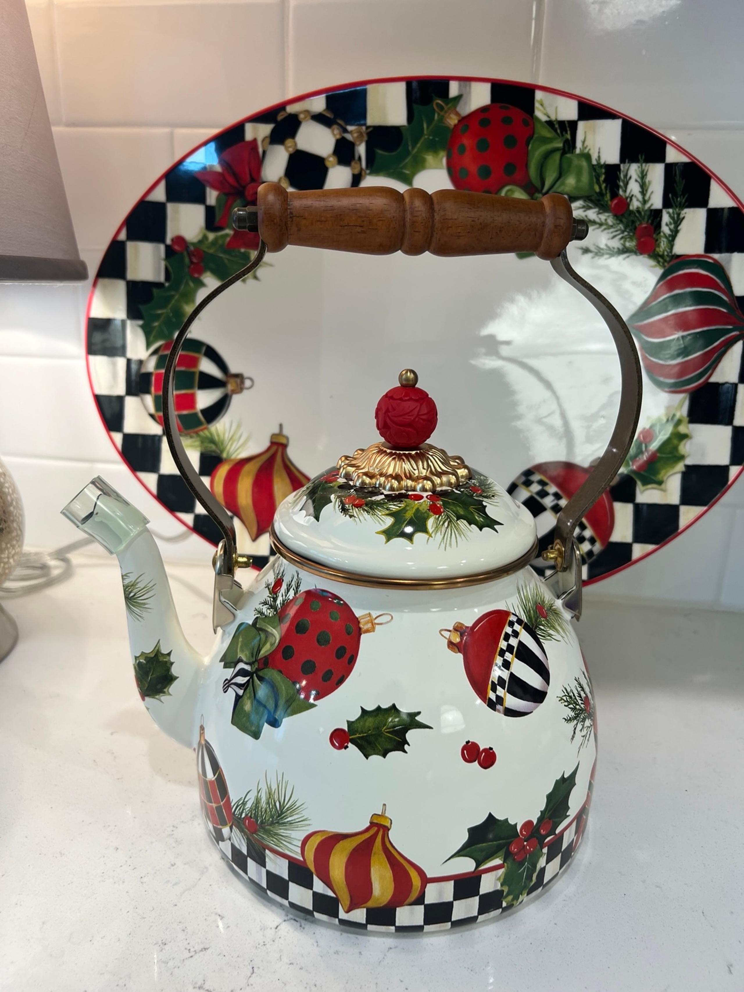 Mackenzie- Childs 2-Quart Enamel Tea Kettle in Deck the Halls