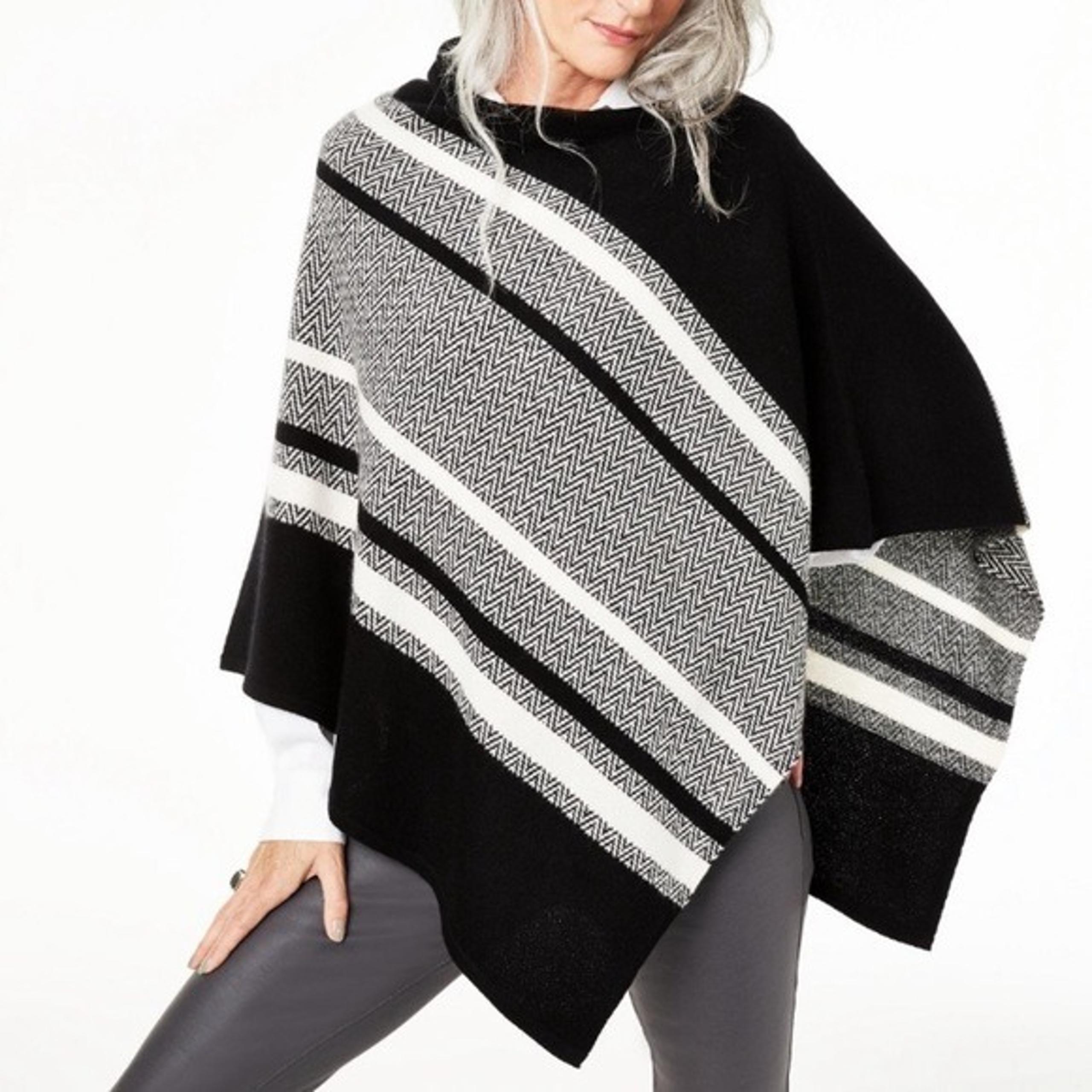 Charter Club Luxury Cashmere Chevron Striped Poncho