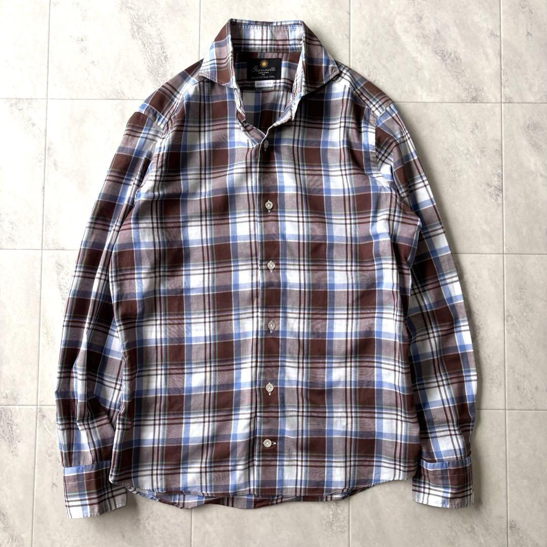 【Excellent Condition】Giannetto Barneys New York Exclusive Wide Collar Check Shirt