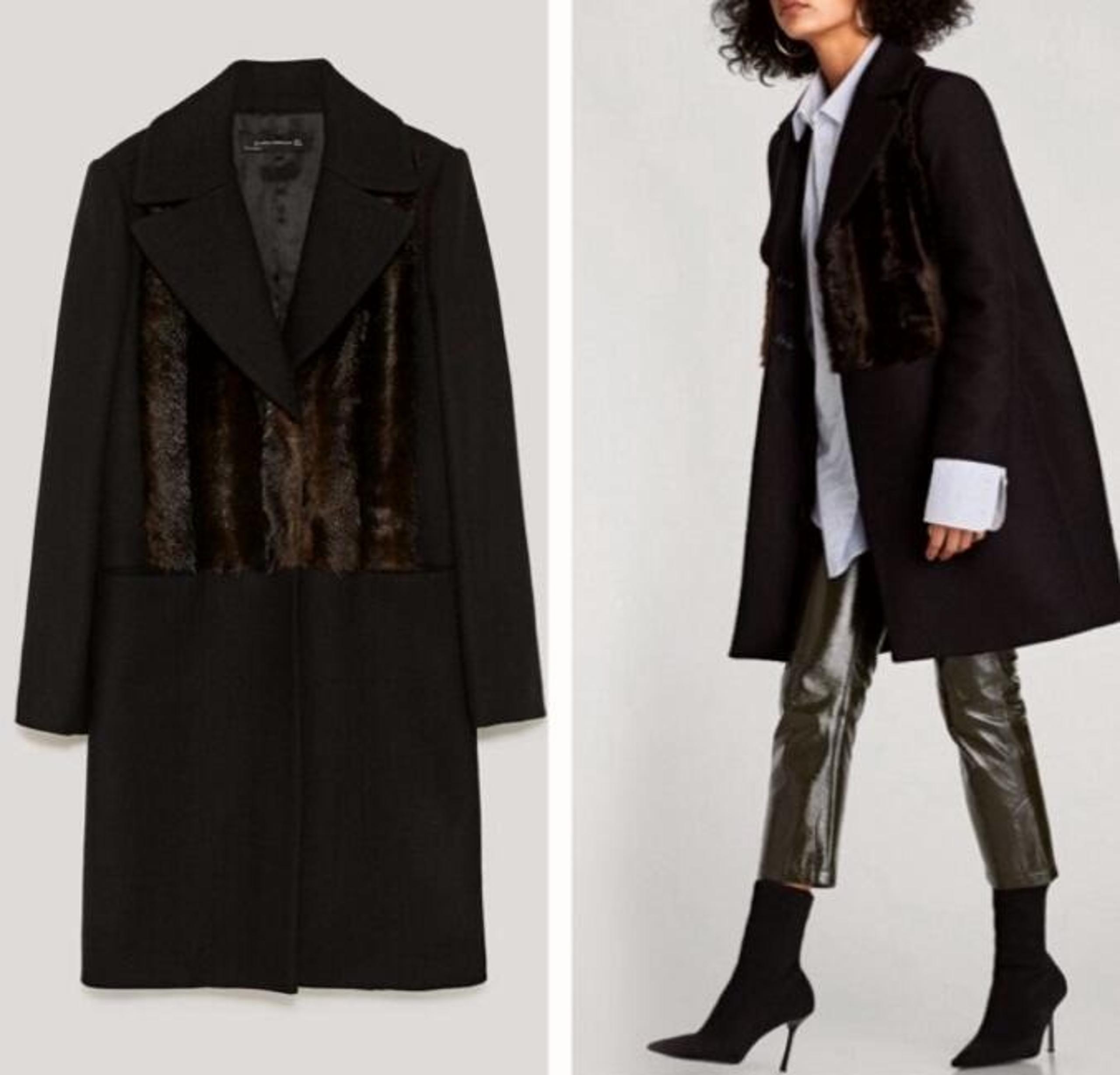 ZARA WOOL COAT FUR LONG JACKET LONGLINE