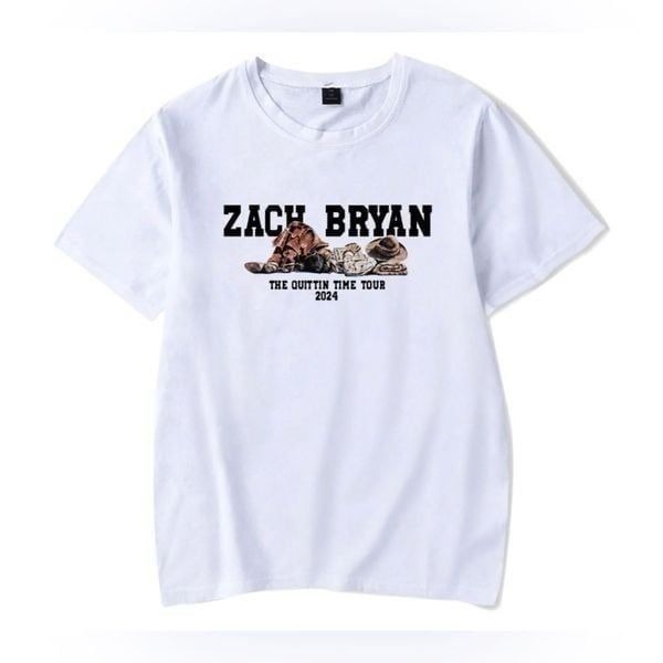 Zach Bryan Quittin Time Tour T-shirt Resting Cowboy White Large New NWOT Merch