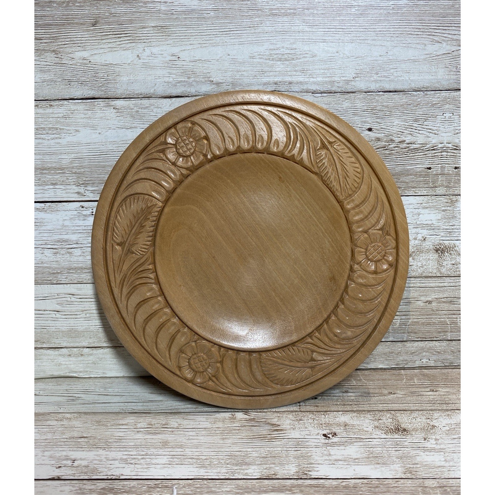 Vintage Carved Floral Wooded Plate Folk Art Made In Hungary Wall Decor 7