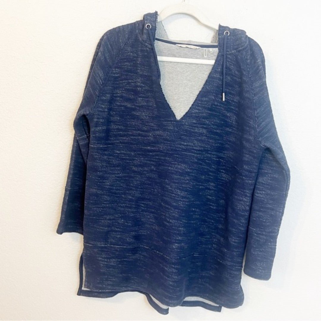 Soft Surroundings Oversized Tunic Hoodie Blue Medium Navy Cotton Woman's V-Neck
