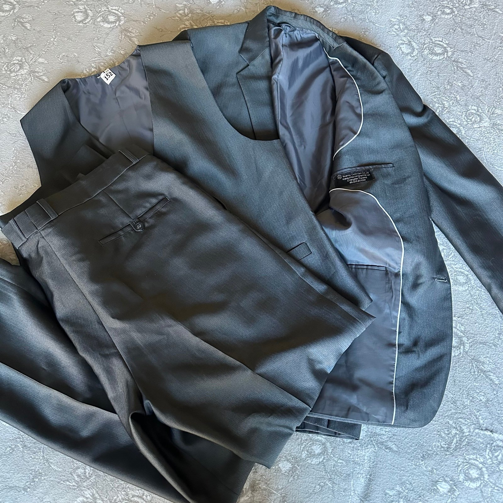 scandy collection co shiny grey herringbone custom tailored suit