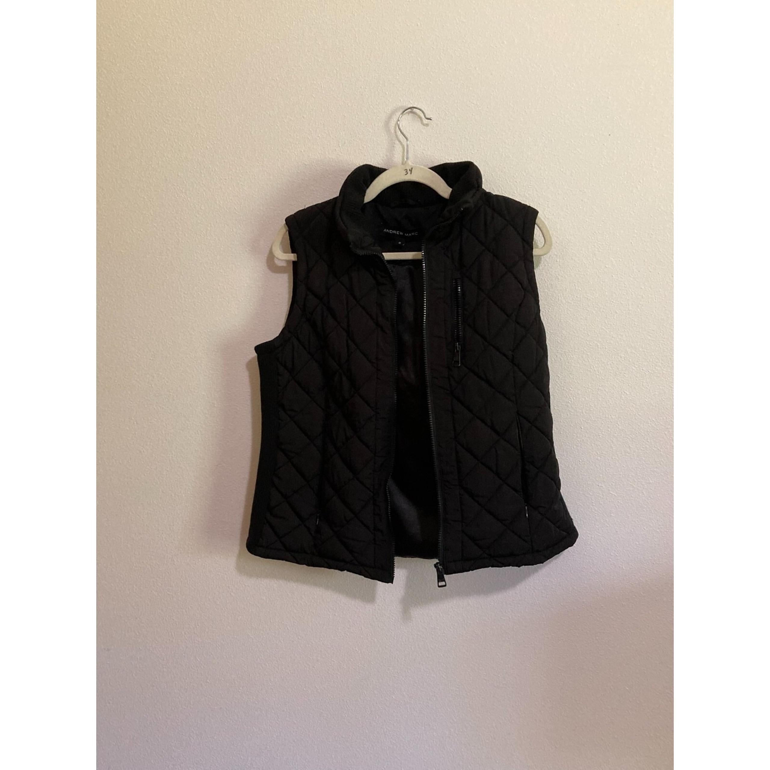 Andrew Marc Black Vest Women Size M Medium Quilted Puffer Full Zip Lightweight