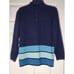 Adolfo Collectibles M Navy Blue Lngsl Knitted Striped FauxButtons Women Sweater