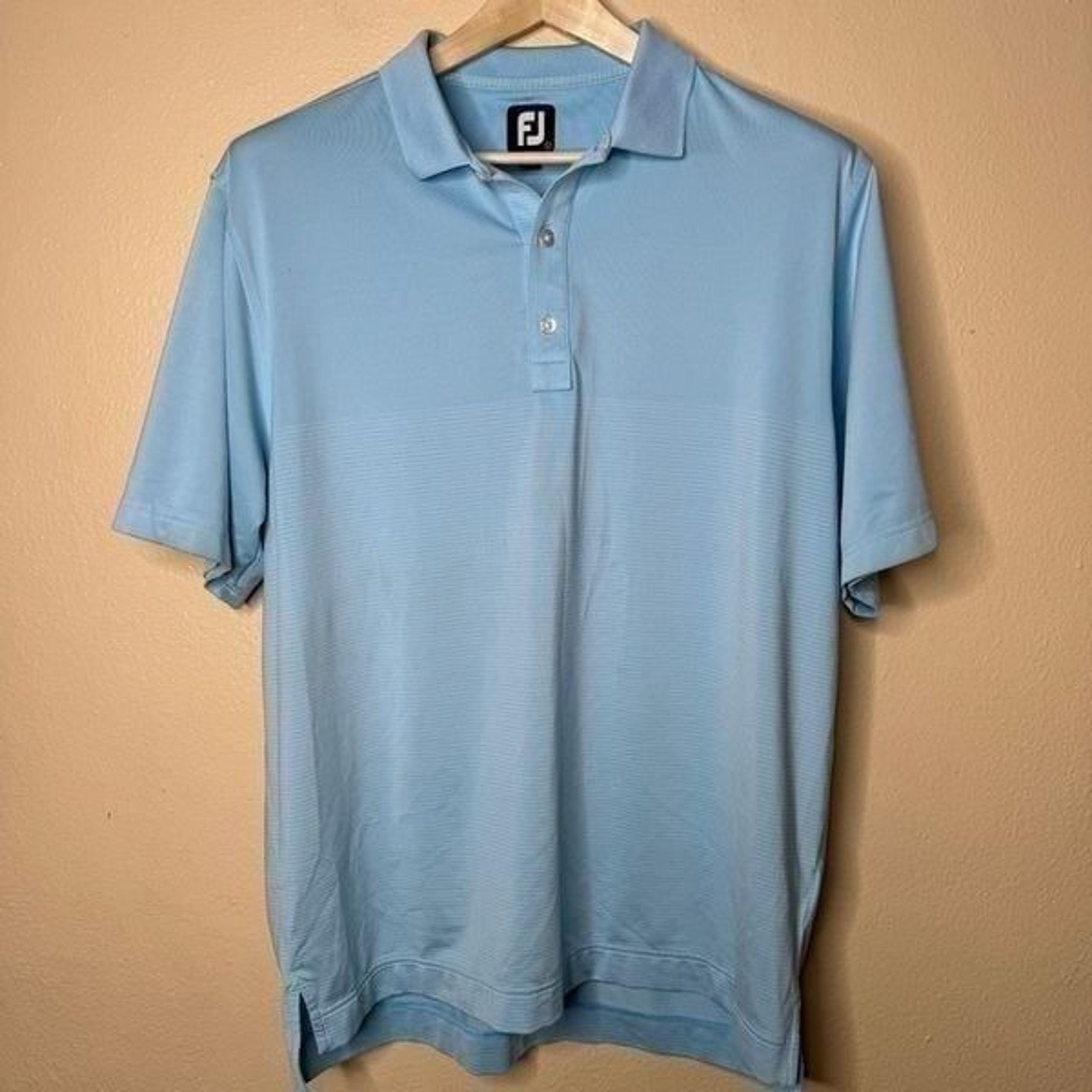 Foot Joy Shirt Mens Large Blue Polo Short Sleeve Striped Golf Performance