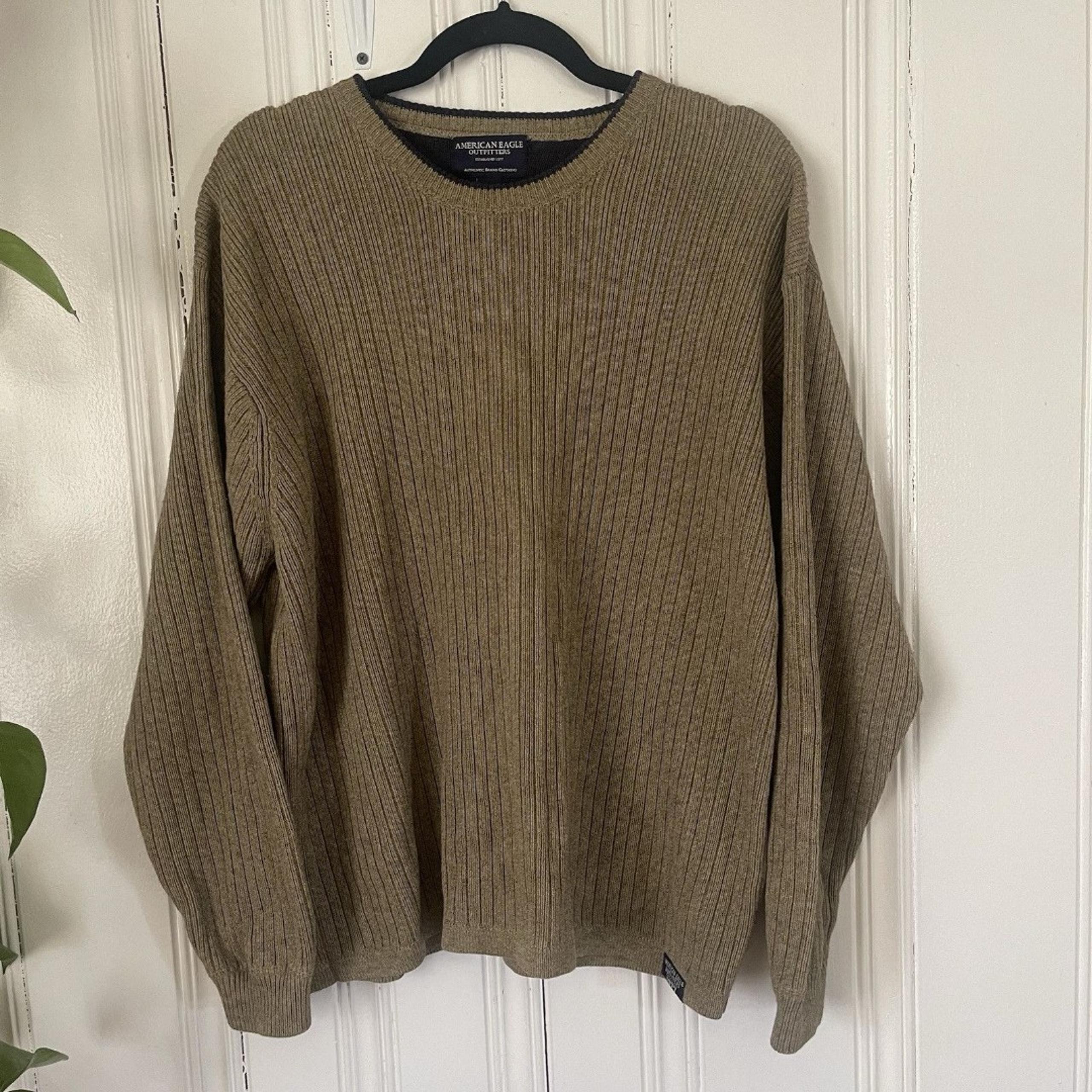 American Eagle Outfitters Men’s Brown Chunky Ribbed Taupe Pullover Sweater Sz L