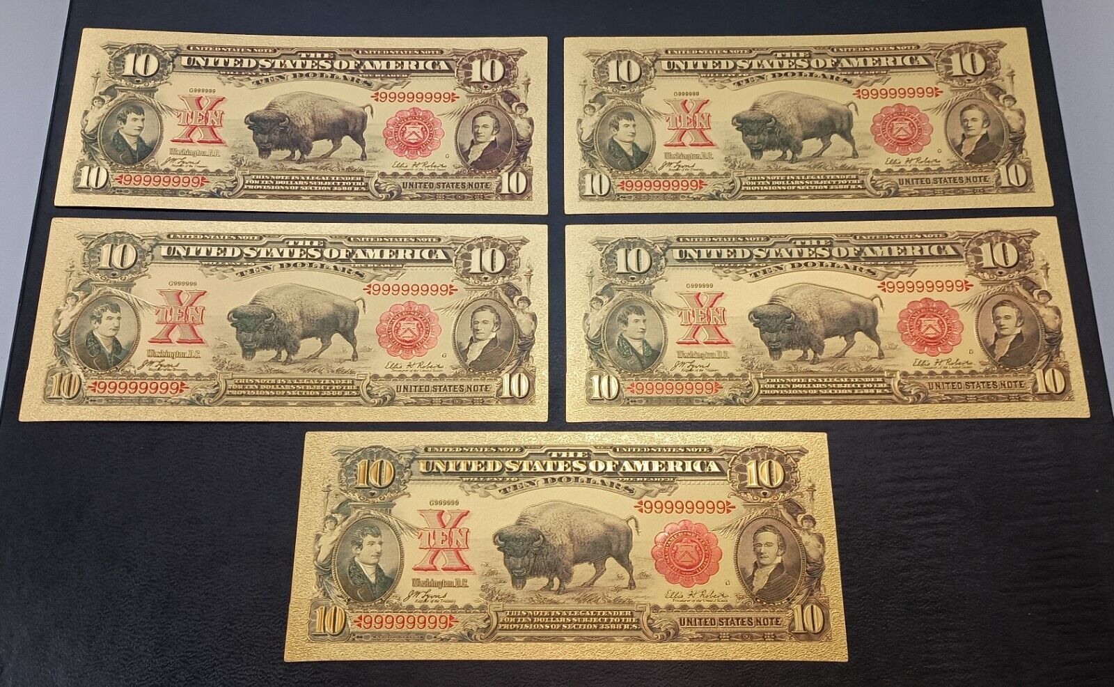 LOT OF 5 1901 Lewis & Clark/Bison 24k Gold Foil Banknote