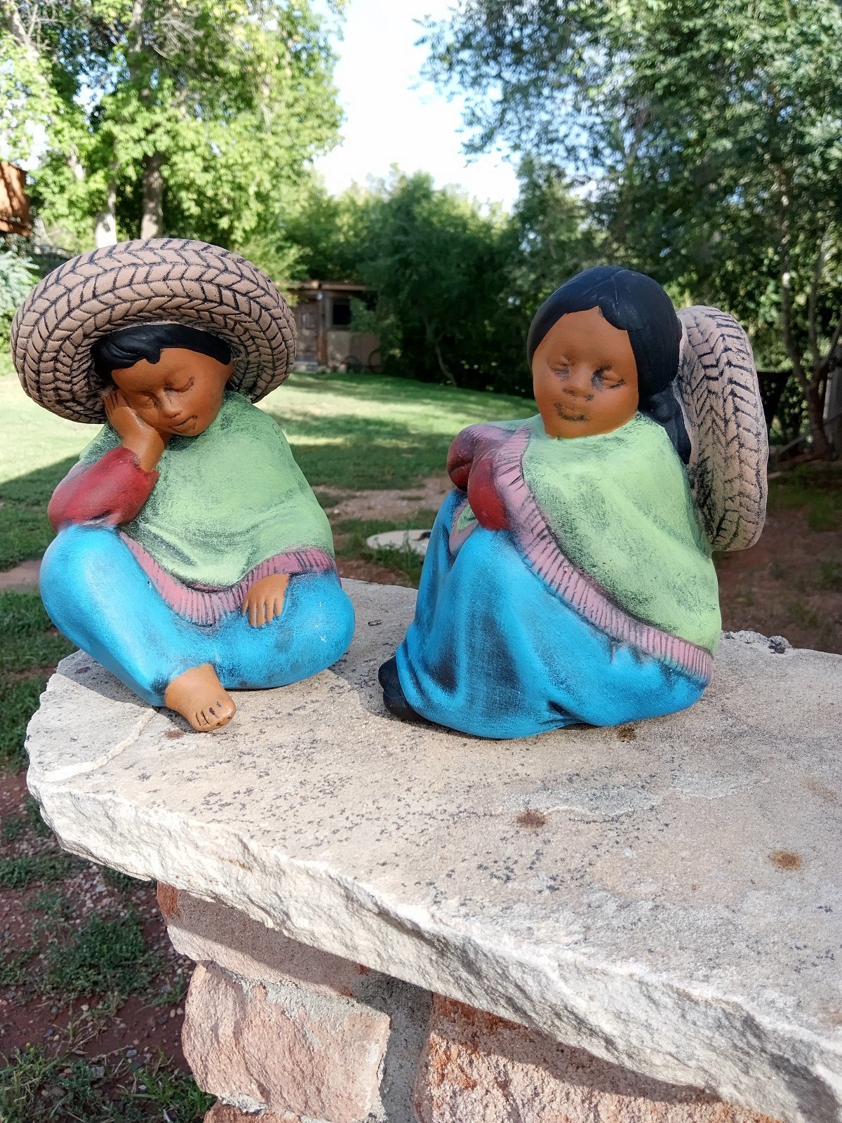Vtg Mexican Pottery Art Las Maria's Boy & Girl Statues