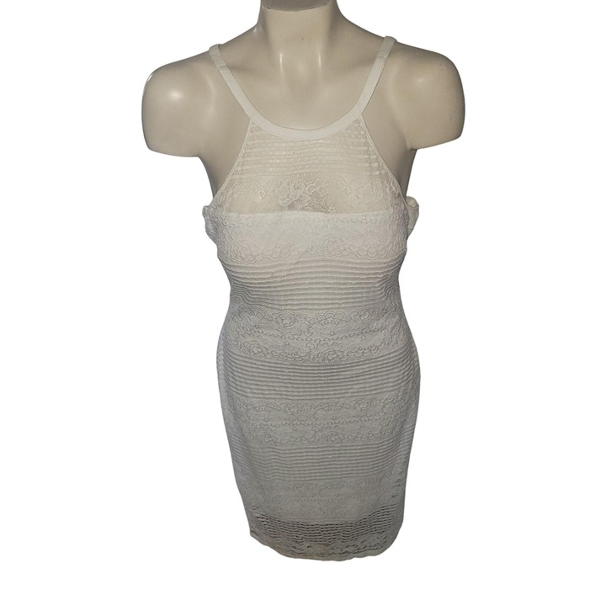 GUESS White Lace Halter Mini Dress Striped Floral Pattern Sheer Back S Sexy