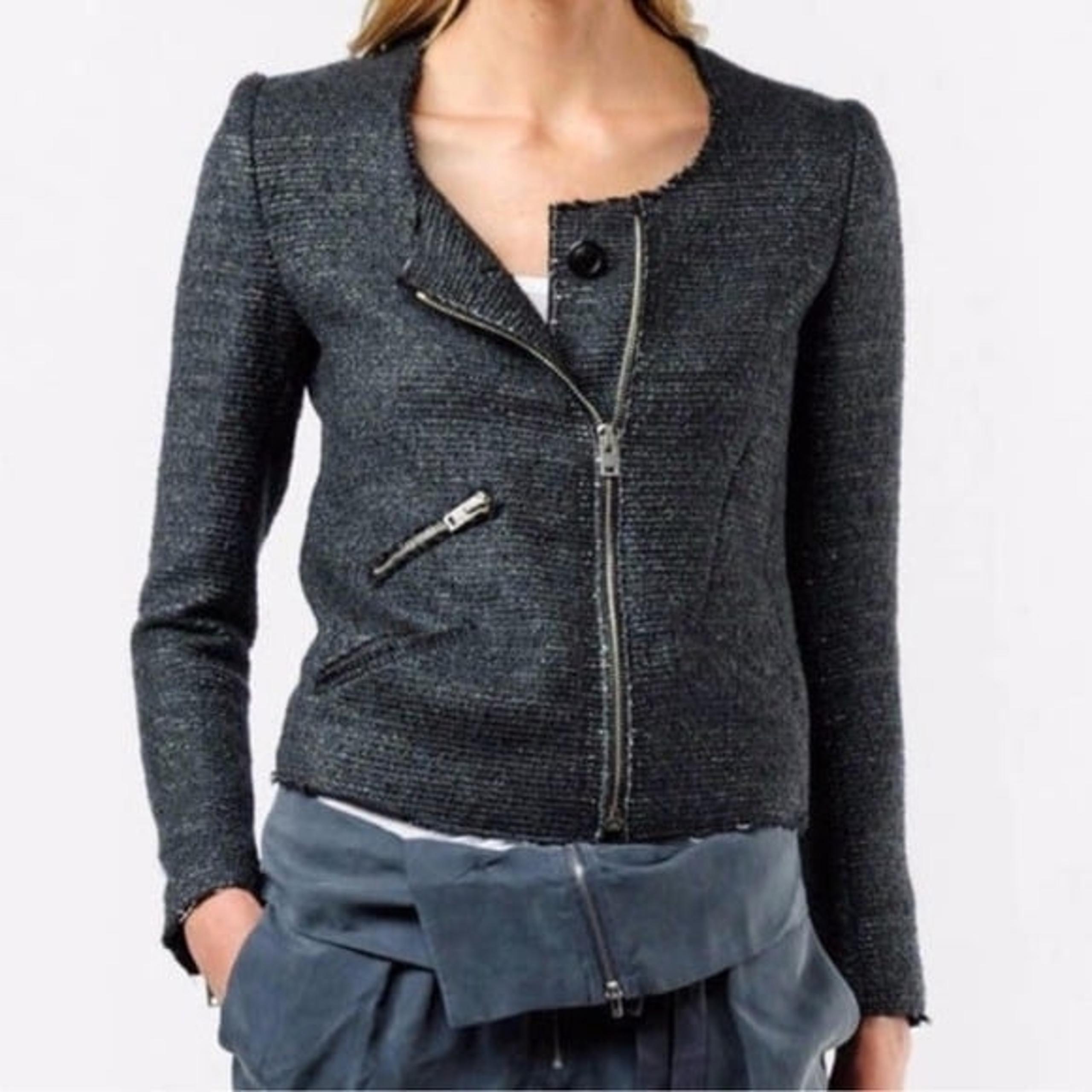 IRO Julienne zip jacket metallic tweed boucle dark gray black wool blend Size 0
