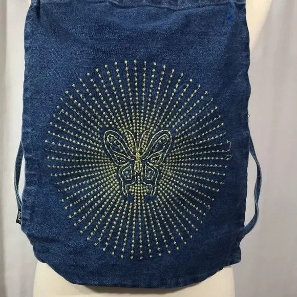 New Blue Jean Bag with Change Purse Blue With Embezzlement Butterfly