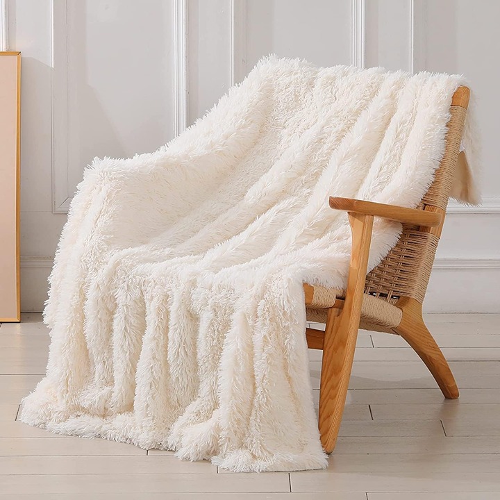 Blanket Solid Reversible Fuzzy Long Hair Shaggy Blanket Fleece Comfy