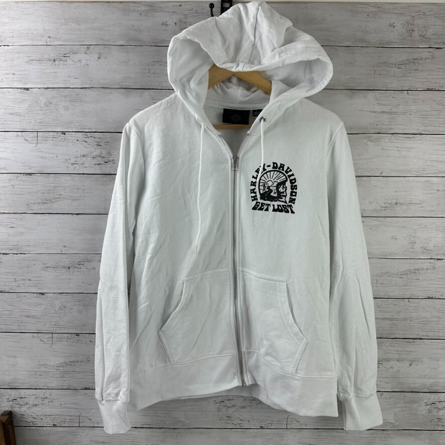 Harley Davidson Womens Large White Full Zip Hoodie NWOT Sweatshirt Get Lost